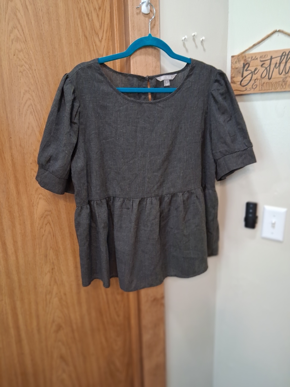 Falls Creek Charcoal Gray Peplum Short Sleeve Tunic